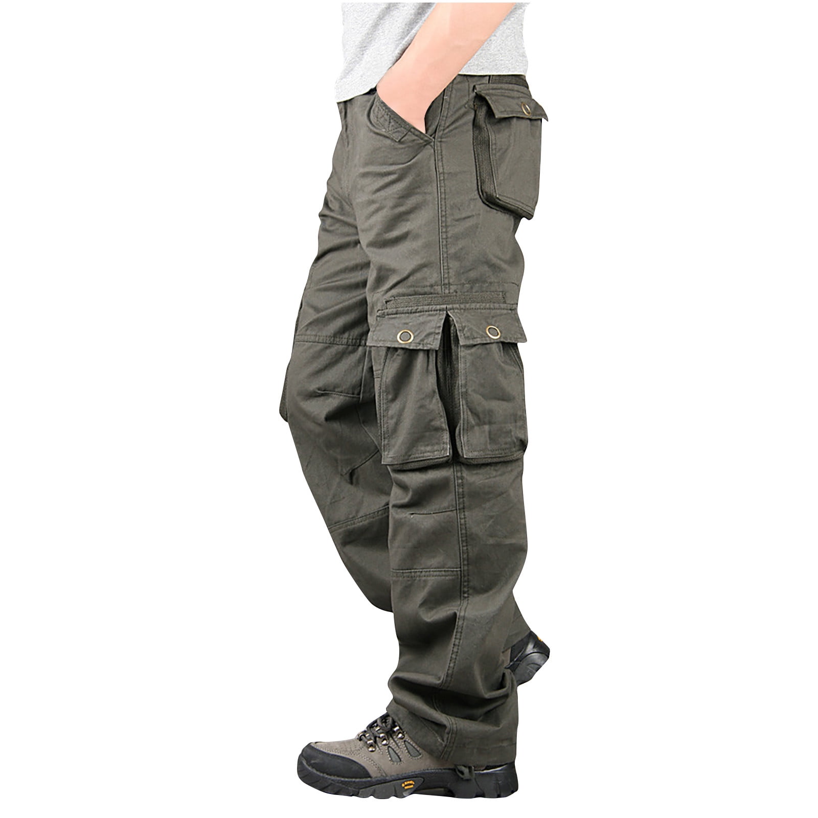Guzom Work Pants for Women- Summer Casual With Pockets Slim Fit Mid-Waist  Short Sleeve Cargo Pants Gray Size L 