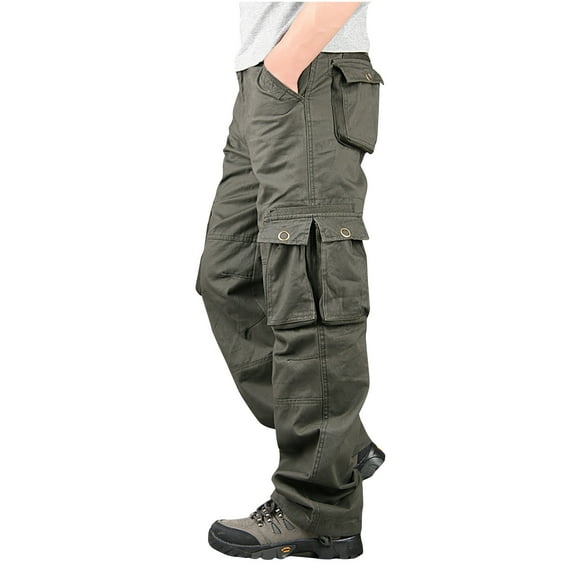 SOOMLON Mens Pants Pocket Comfy Pants Cargo Pants Slim Straight Trousers Outdoor Sports Overalls Pants Army Green L