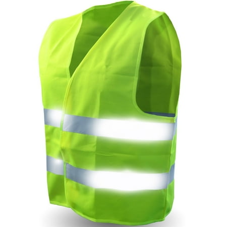 Safety Reflective Vest (ULTRA HIGH VISIBILITY BRIGHT NEON YELLOW) Perfect for Running, Jogging, Walking, Construction, Cycling, Motorcylcle Riding, and More! L/XL (ONE SIZE FITS (Best Reflective Vest Cycling)