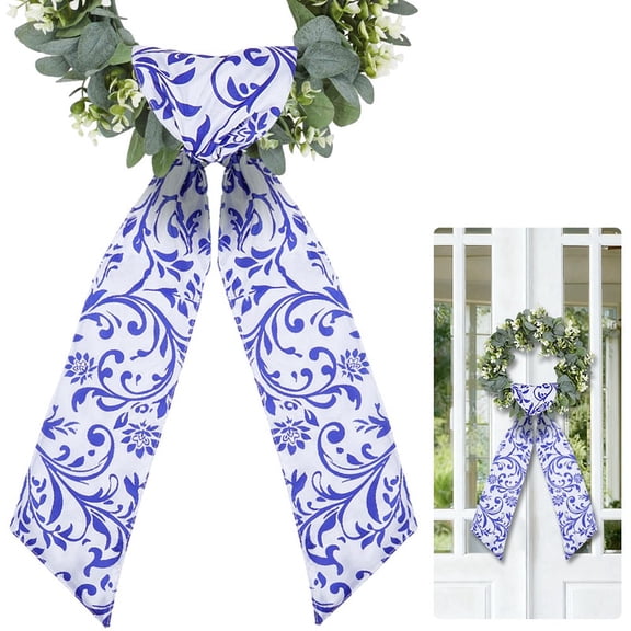 2Pcs Blue Floral Sash Wreath Ribbons