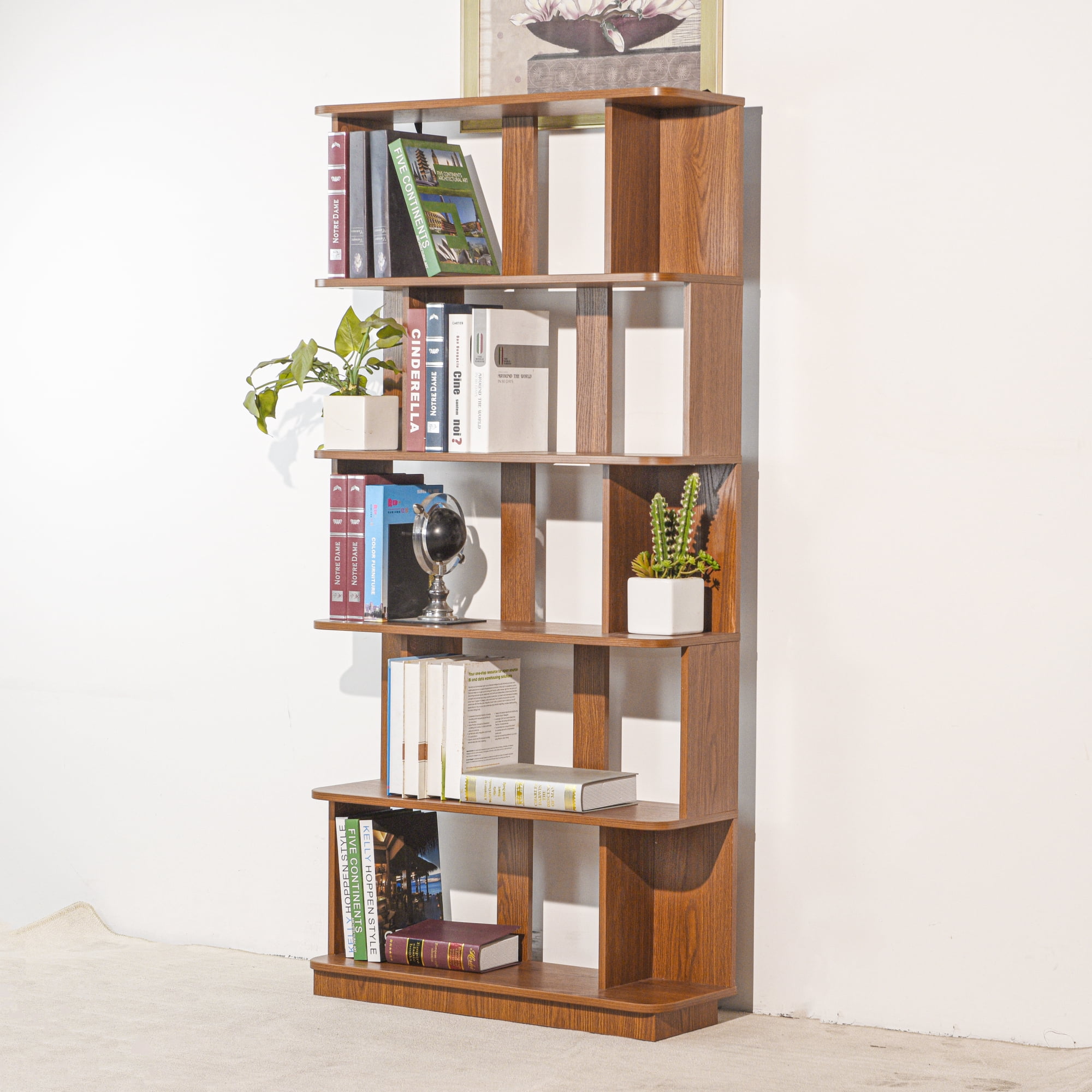Leumius 5 Tier Open Storage Bookcase,Free Combination Bookshelf,Wood Display Shelving for Living Room Home Office Bedroom Decor Organizer,31.5" L x 64.56" H,Dark Oak