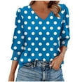 thumbnail image 2 of Jsaierl Women's 3/4 Sleeve Tops Plus Size V Neck Shirts Cute Print Petite Blouses Flowy Vacation Tunic Top S-2XL, 2 of 5
