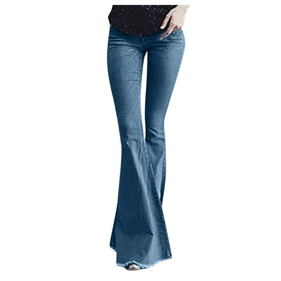 2025 Sale Womens Jeans Women Flare Mid Waisted Denim Jeans Pocket Stretch Slim Tassel Pants Jeans Casual Denim Pants
