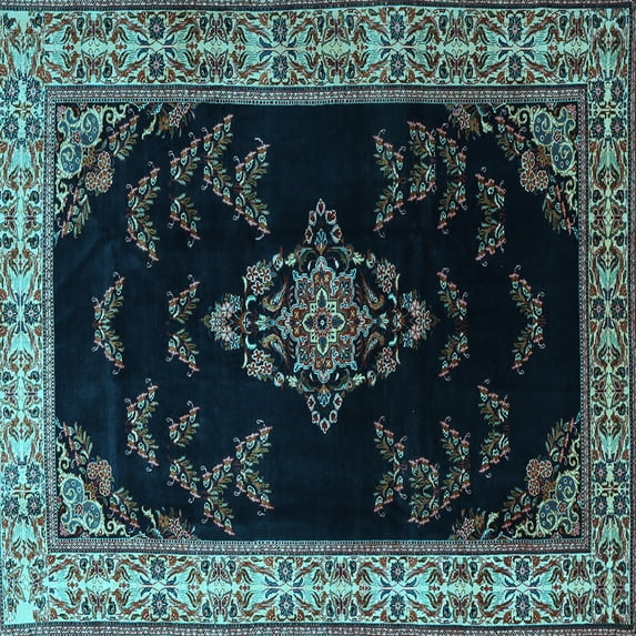 Ahgly Company Indoor Square Medallion Light Blue Traditional Area Rugs, 4' Square