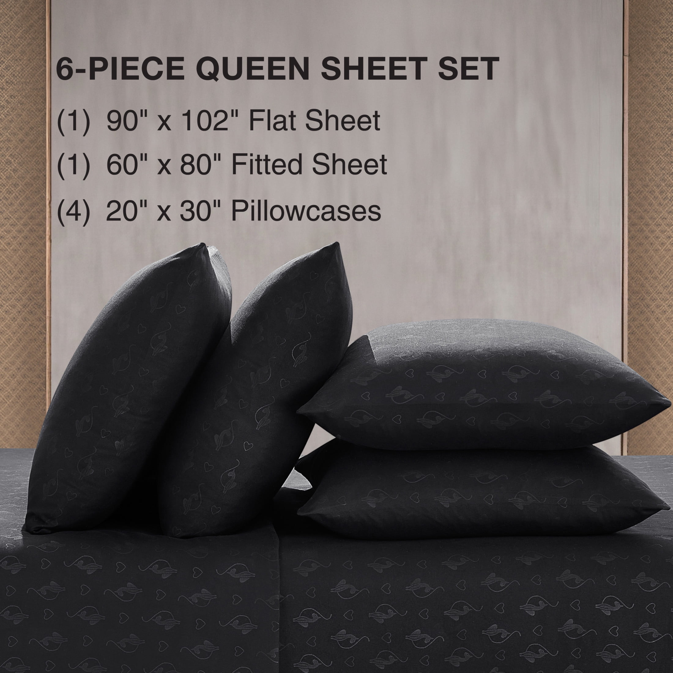 Baby Phat Embossed Microfiber Sheet Sets With Extra Pillowcases, 6-Piece Queen, Black