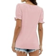 thumbnail image 1 of JIRNDf Chemises pour Femmes Hauts Tendance d'Été Mode à Volants Manches Courtes Encolure Carrée Blouse Rayée pour Femmes Tunique Décontractée Hauts Rose G, 1 of 5
