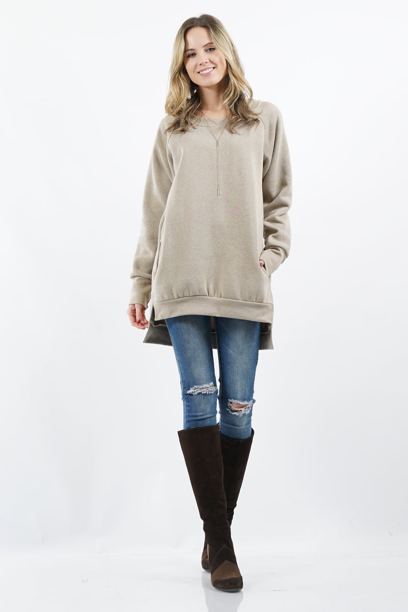 reebok women's side slit fleece sweatshirt