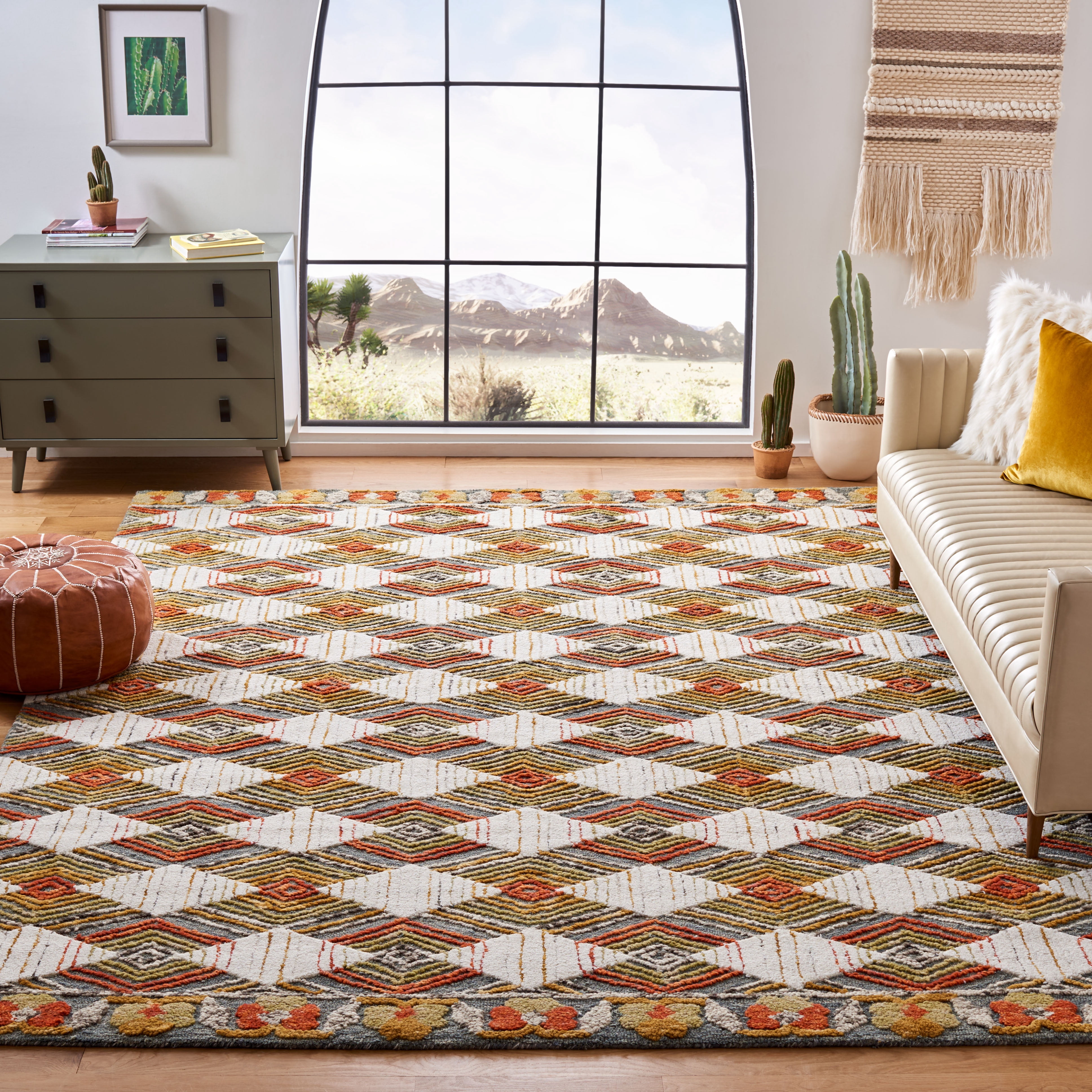 SAFAVIEH Trace Adrasteia Geometric Area Rug, Blue/Ivory, 10' x 14'
