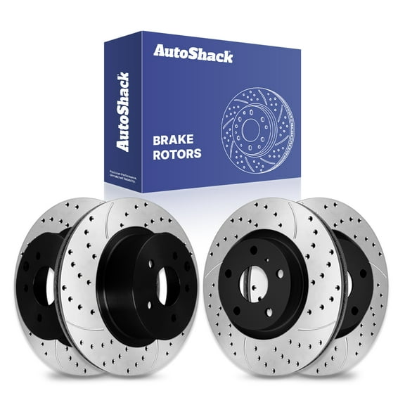 AutoShack Front Vented & Rear Vented Drilled & Slotted E-Coated Brake Rotors 4-PC Set Replacement for 2004-2014 Nissan Murano 2011-2013 INFINITI M37 2014-2018 INFINITI QX70 ShadowGuard