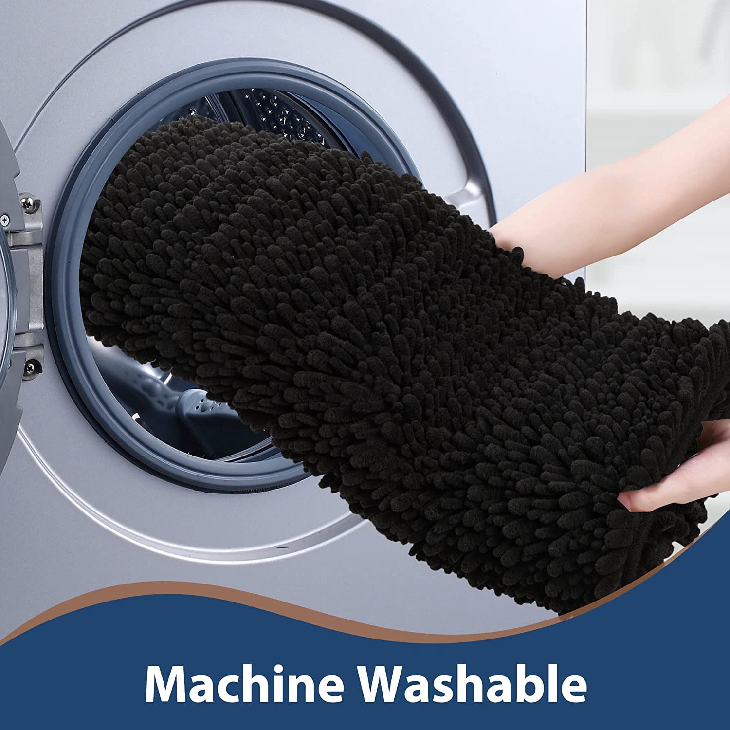 Soft Plush Microfiber Bathroom Rugs, Absorbent Bath Rugs Non Skid Machine Wash Dry Bath Mats for Tub,Shower and Bath Room Floor Mats (17x24inches, Black)