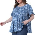 thumbnail image 2 of DARING DIVA Women's Plus Polka Dots Ruffle Sleeves Babydoll Tiered Blouse 2X Blue, 2 of 6
