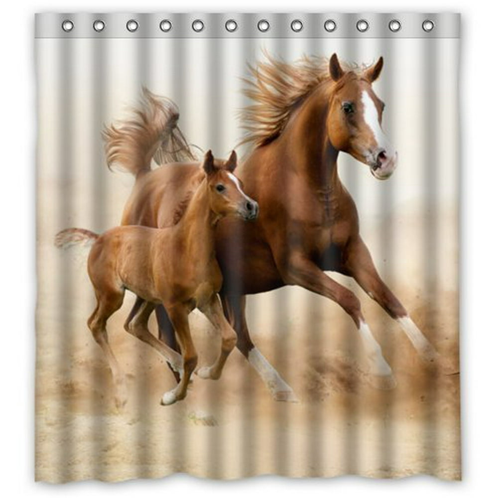 GreenDecor Running Horse Dad And Son Waterproof Shower Curtain Set with