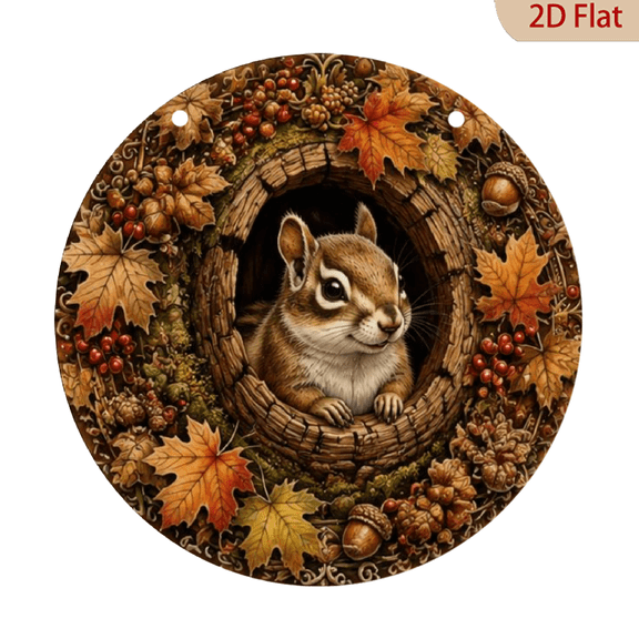 Autumn Leaves And Squirrel Round Aluminum Metal Sign, Vintage Decor for Home, Kitchen, Garden, And Office, Harvest Decoration, Perfect Holiday Gift 8X8 Inches Decorative Signs & Plaques