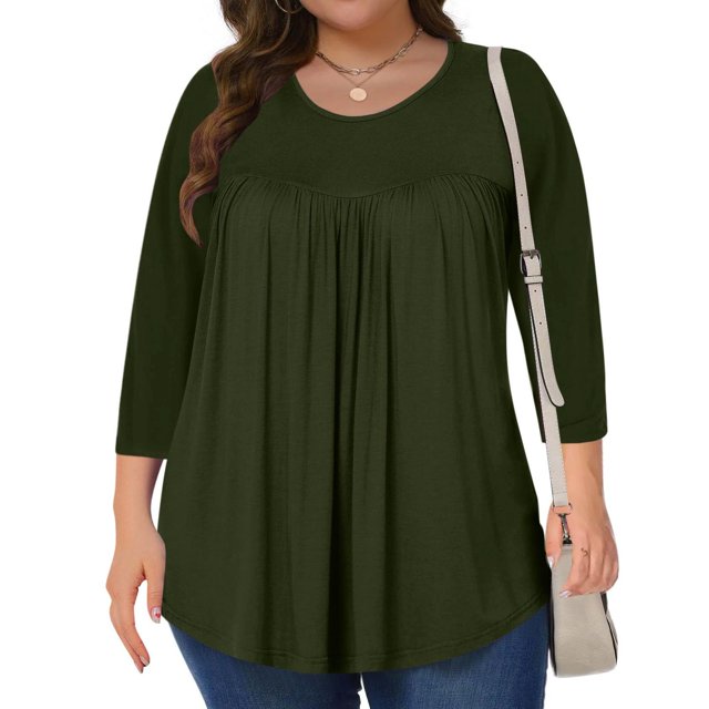 YLHFASHION T-Shirts Décontractés pour Femmes Grande Taille à Manches 3/4 Col Rond Mignons Tuniques Hauts T-Shirts Basiques Blouses Tee de Travail Business Haut Économies du Printemps Liquidation T-shirt à Manches Longues pour Femmes