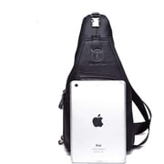 BULLCAPTAIN Leather Sling Crossbody Bag for Men, Magnetic Closure, Black