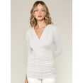 thumbnail image 3 of Made by Johnny Women's Deep V-Neck 3/4 Sleeve Slim Fitted T-Shirt Casual Cross Surplice Wrap Tops L WHITE, 3 of 6