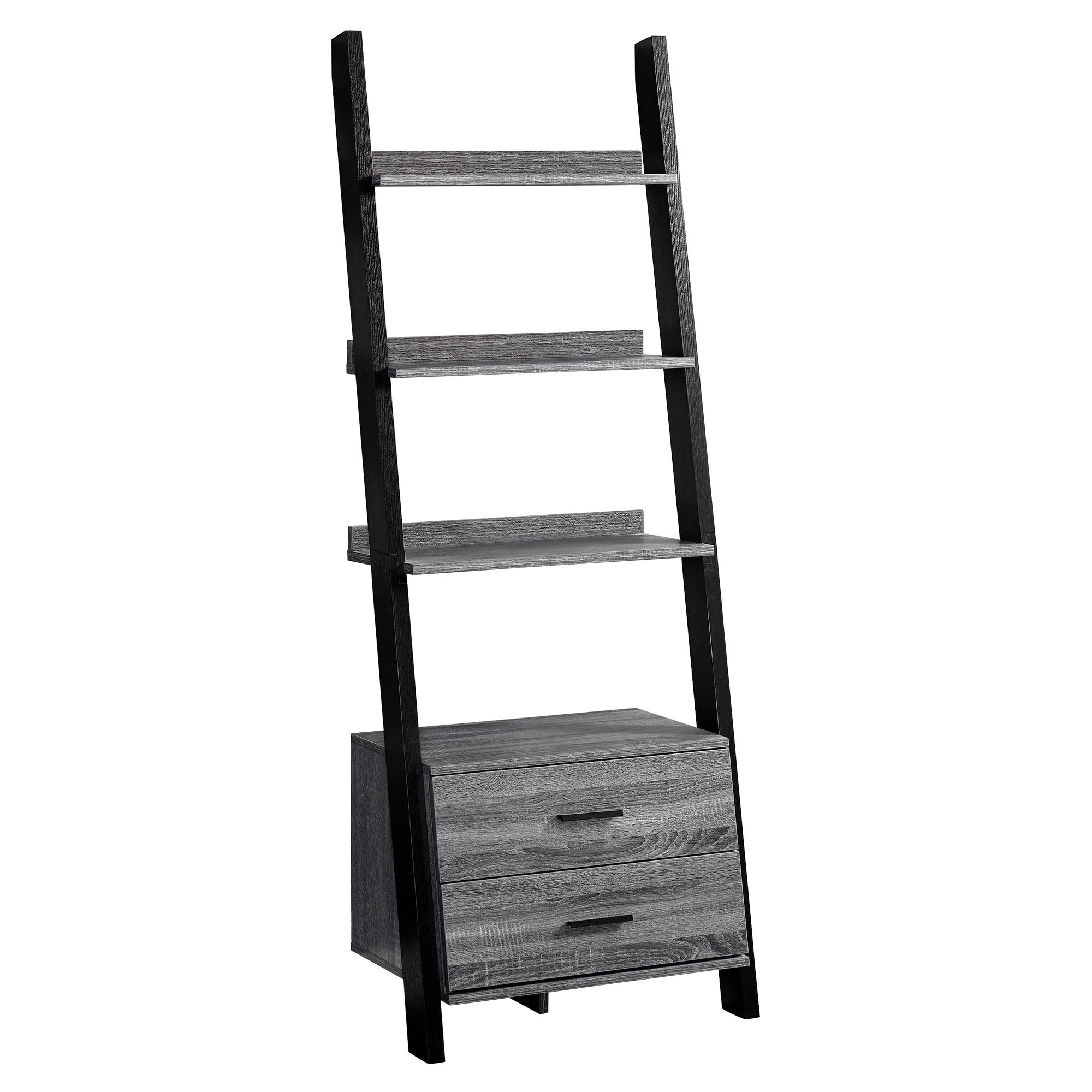 Bookcase 69 H Grey Black Ladder With 2 Storage Drawer Com