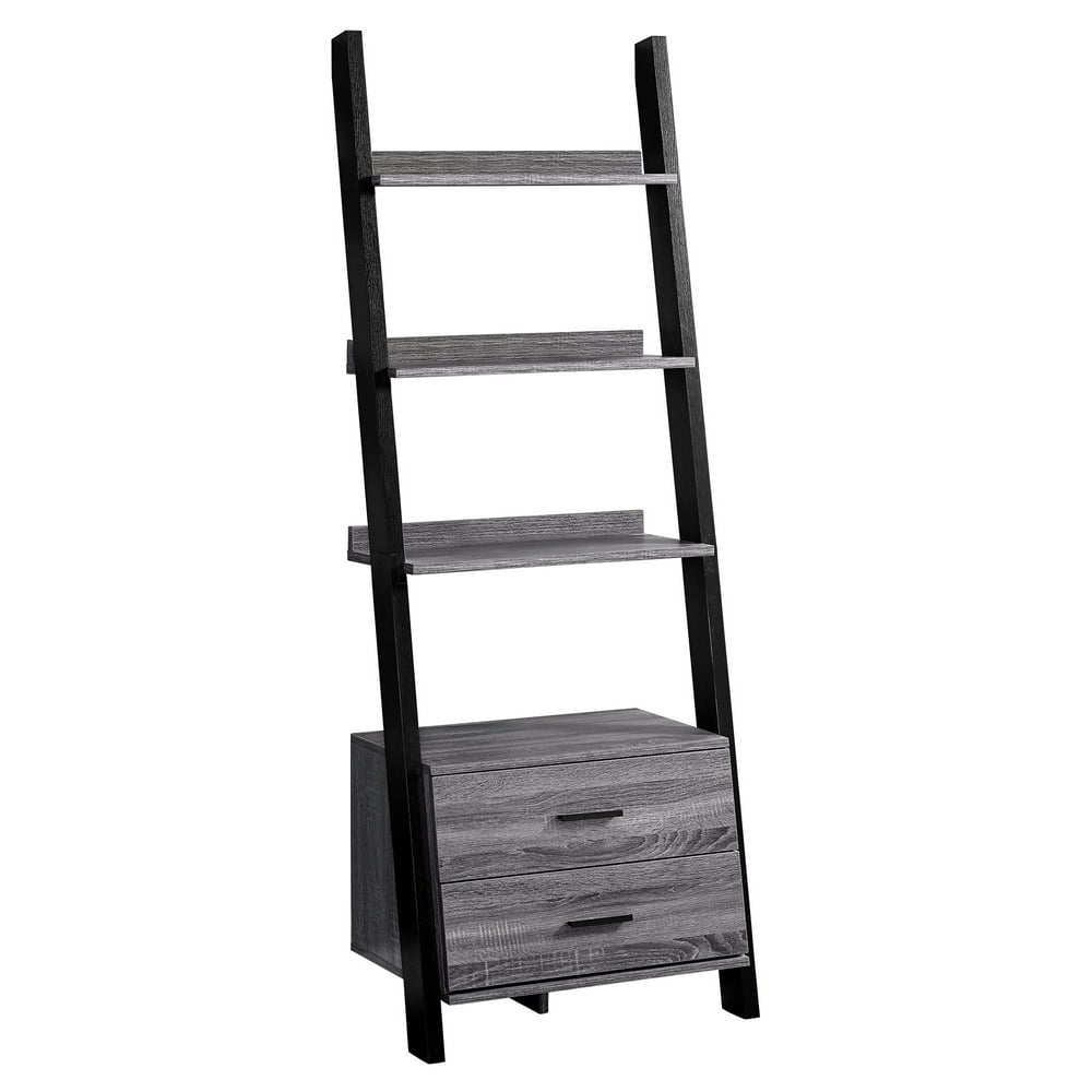 BOOKCASE 69"H / GREYBLACK LADDER WITH 2 STORAGE DRAWER