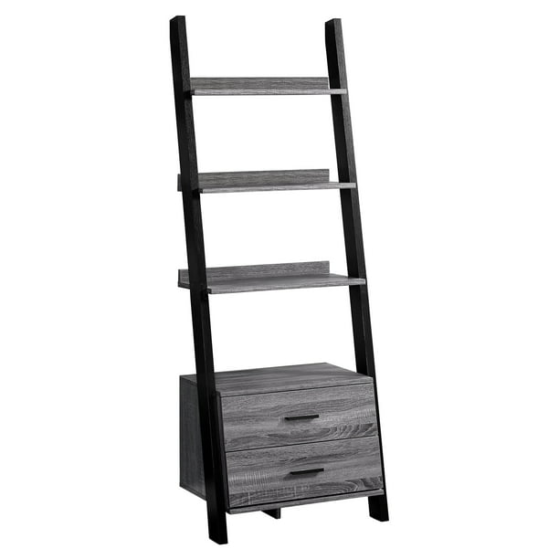 Bookcase 69 H Grey Black Ladder, 69 In White Wood 4 Shelf Ladder Bookcase With Open Back
