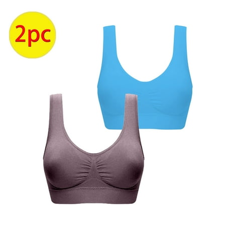 TrendVibe365 Sports Bras for Women Padded Pack of 2 Sleep Wirefree Push up Underoutfit Bralette Padded U Back Wide Strap Support Corset Bra Full Coverage Crop Tank Top Comfortable Lingerie Blue L