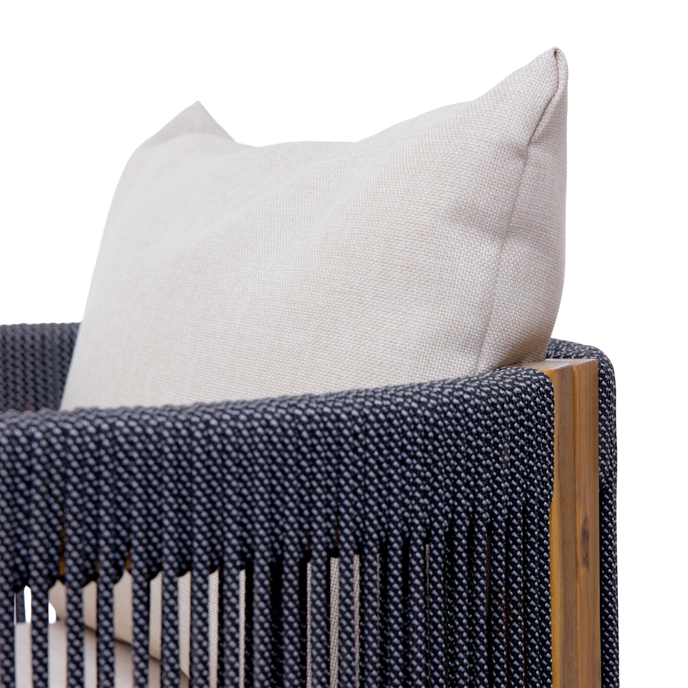Christopher Knight Home Coastal Outdoor Woven Rope Outdoor Lounge Chairs, Solid Wood Frames, Set of 2, Sand Cushions