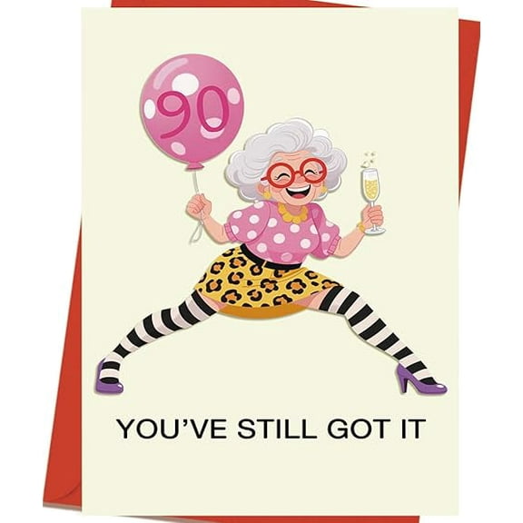 90th Birthday Card for Grandma – Fun "You've Still Got It" Design with Balloon and Champagne – Blank Inside, Envelope Included – Perfect Celebration Gift for Nonna