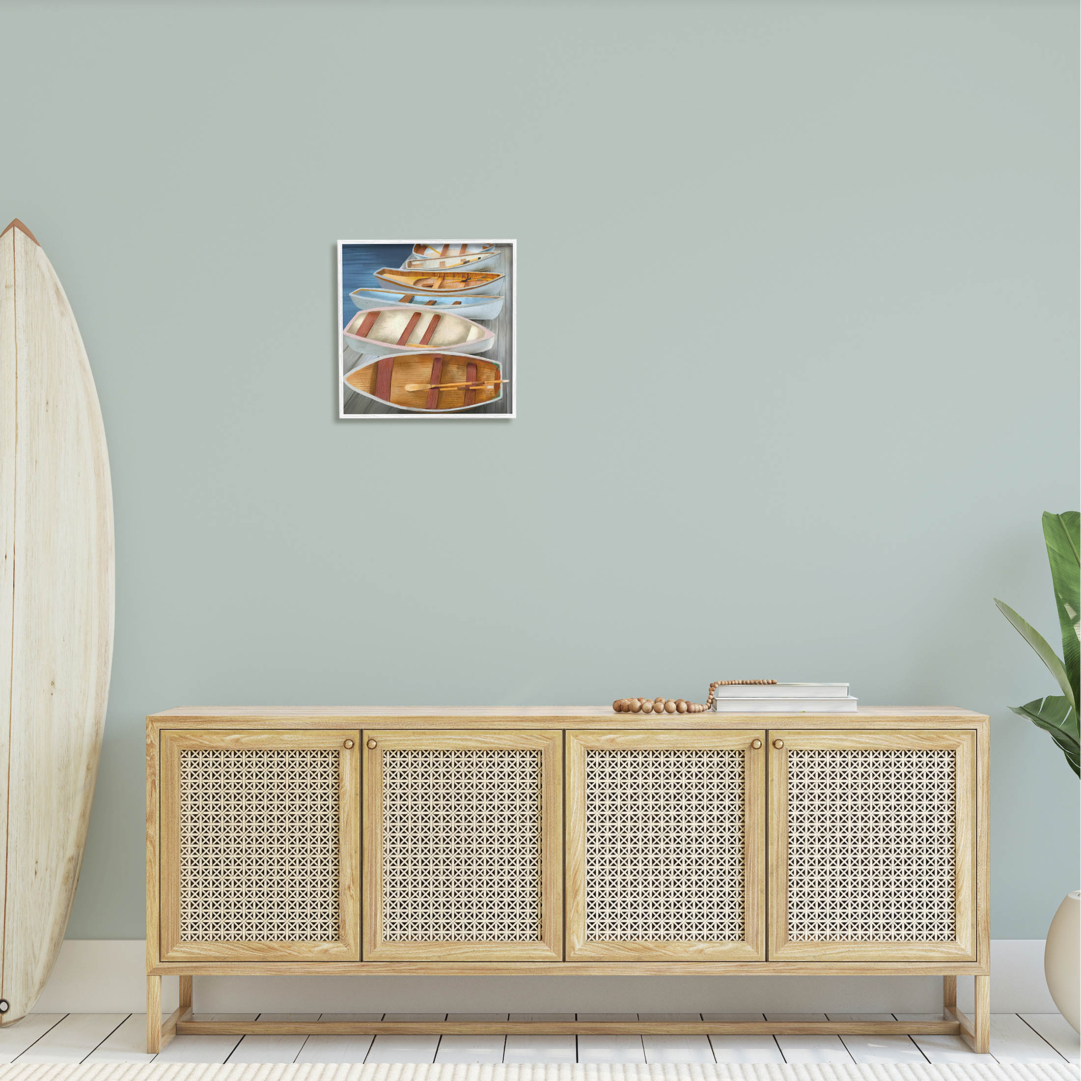 Stupell Industries Rowboats Along Lake Dock Painting White Framed Art Print Wall Art, Design by Elizabeth Medley