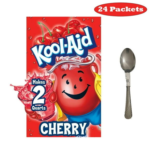 KA Unsweetened Cherry Artificially Flavored Powdered Soft Drink Mix, 0.13 oz 24 Packets With Spoon