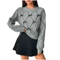 thumbnail image 2 of Womens Tops Long Sleeve Bownot Round Neck Knitted Sweater Pullover Sweater Gray M,Blouse for Women, 2 of 6