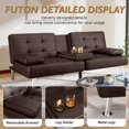 thumbnail image 5 of Vineego Modern Faux Leather Couch Convertible Folding Futon Sofa Bed with 2 Cup Holders,Brown, 5 of 8