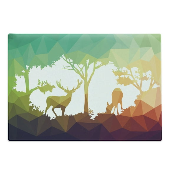 Africa Cutting Board, Fractal Deer Family Geometric Cut Shapes Hunt Adventure Themed Desert Eco Graphic, Decorative Tempered Glass Cutting and Serving Board, Large Size, Multicolor, by Ambesonne