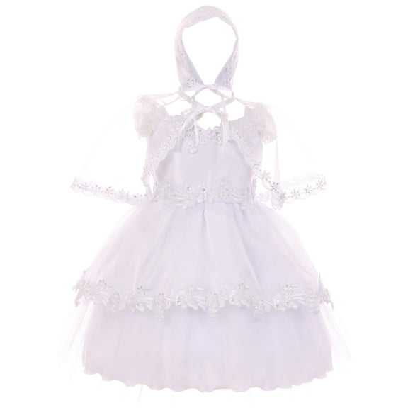 Baby Girls Infant Organza Tulle Bonnet Cape Baptism Christening Dresses White 6M (TR03K2)