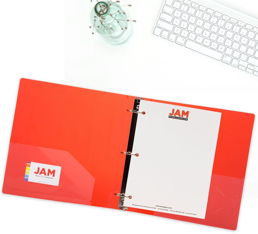 JAM Paper Plastic 2 Inch Binders, 3 Metal Rings, Assorted, 4 Per Pack