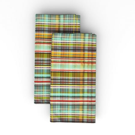

Linen Cotton Canvas Dinner Napkins (Set of 2) - Gingham Distressed Vintage Stripes Plaid Abstract Print Cloth Dinner Napkins by Spoonflower
