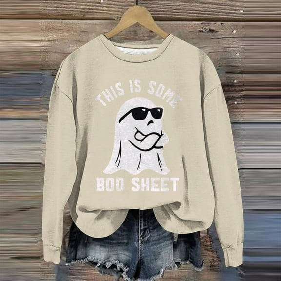 This Is Some Boo Sheet Sweatshirt Women Halloween Oversized Pullover Cool Ghost Graphic Sweatshirts Fall Shirts 05-Khaki XL