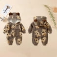 thumbnail image 3 of Huowey Boys Outfits Christmas Romper Lovely Animal Print Winter Fuzzy Thick Thermal Bodysuit Long Sleeve Zip Up Hoodies Jumpsuit Soft Comfortable Casual Dailywear,Brown,0-3 Months, 3 of 8