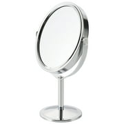 Tabletop Makeup Mirror Double-Sided with 2X Magnification, Freestanding Mirror with Pedestal for Shaving, Height Adjustable Chrome Finish