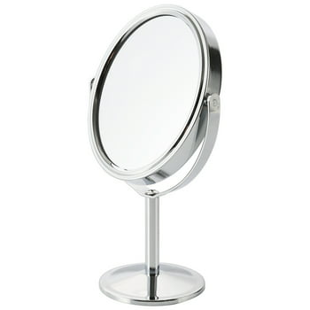 op Makeup Mirror Double-Sided with 2X Magnification, Freestanding Mirror with Pedestal for Shaving, Height Adjustable Chrome Finish