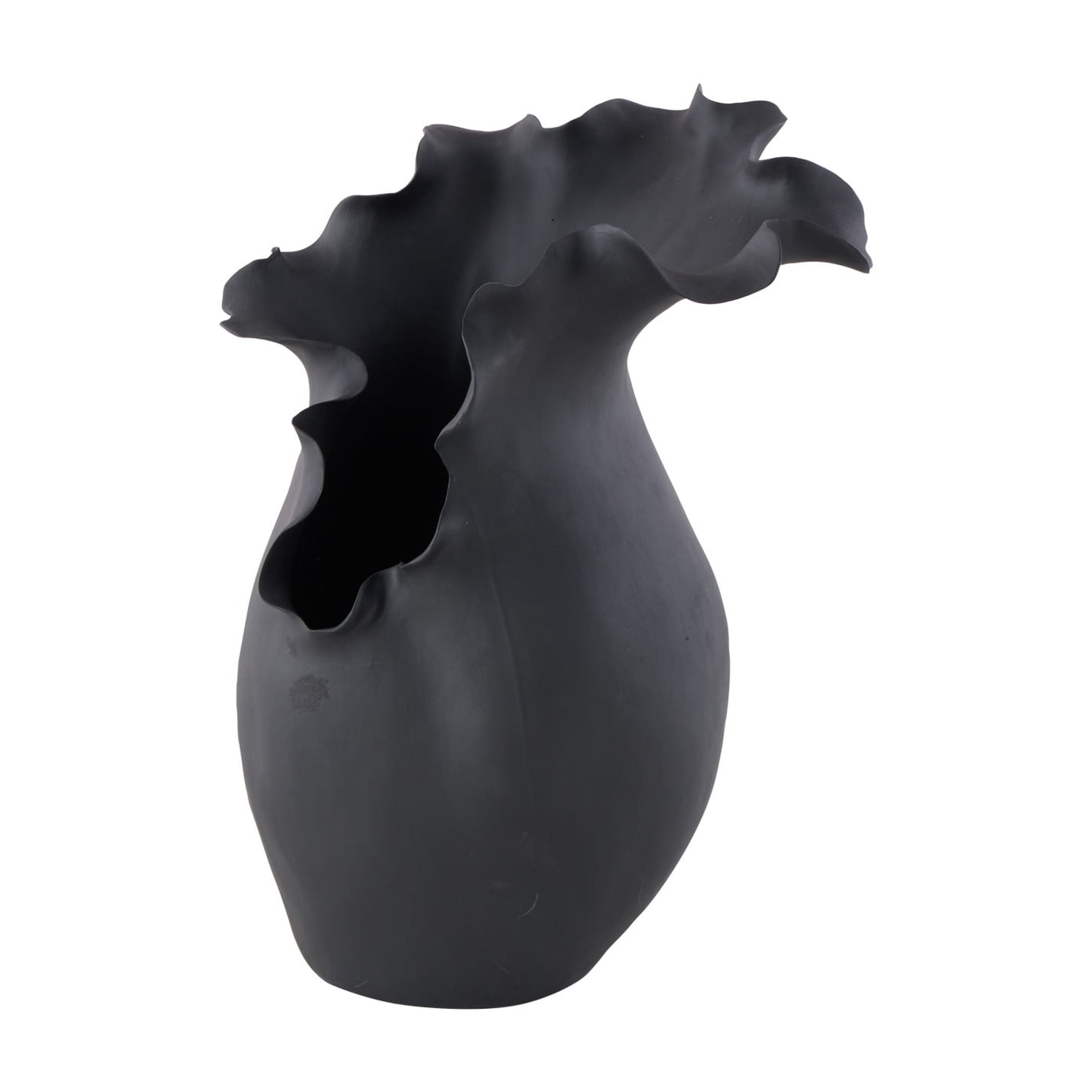 DecMode 16" Abstract Floral Inspired Black Ceramic Vase with Wavy Folded Rim