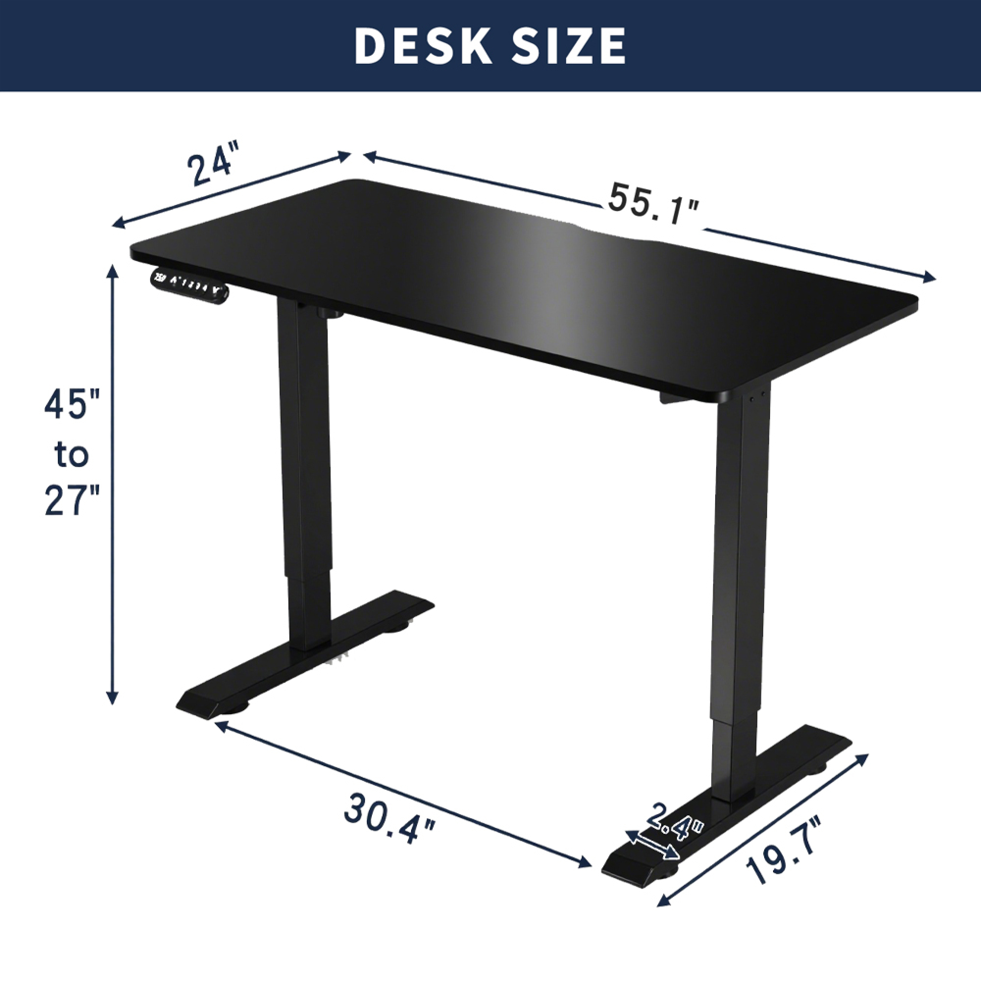 55"W Electric Standing Desk,Home Office Electric Height Adjustable Standing Desk Lifting Range 27~45" Computer Desk for Home Office,Black