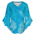 thumbnail image 5 of Icy Blue Icy Background Blueish Icy Women's V-Neck Blouse With 3/4 Ruffled Bell Sleeves Casual Top Ladies Blouses, 5 of 7