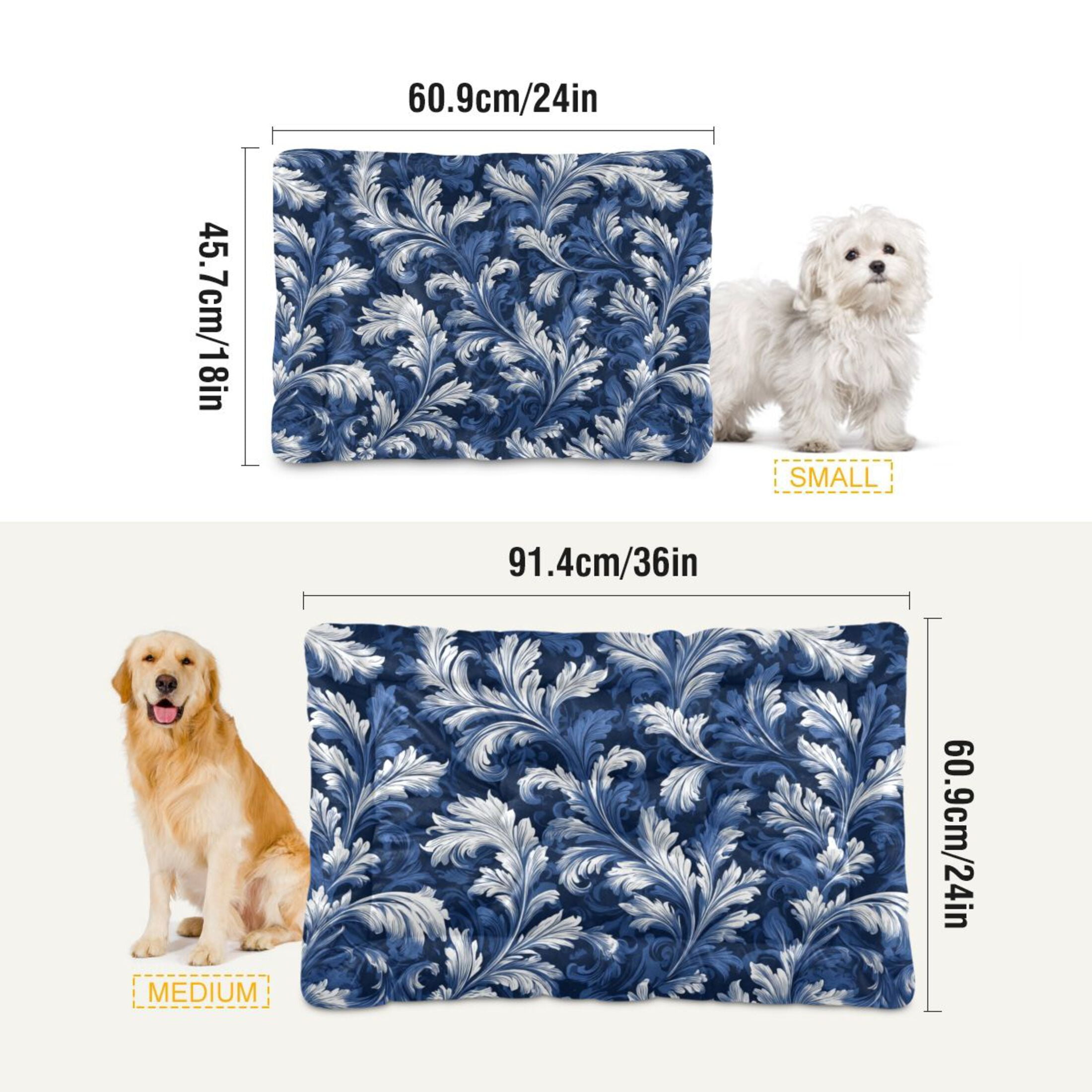 Cozy Mat Pet Bed Indoor Outdoor Warm Soft For Cat Dog Puppy(S/M) Dark Blue Acanthus Leaves