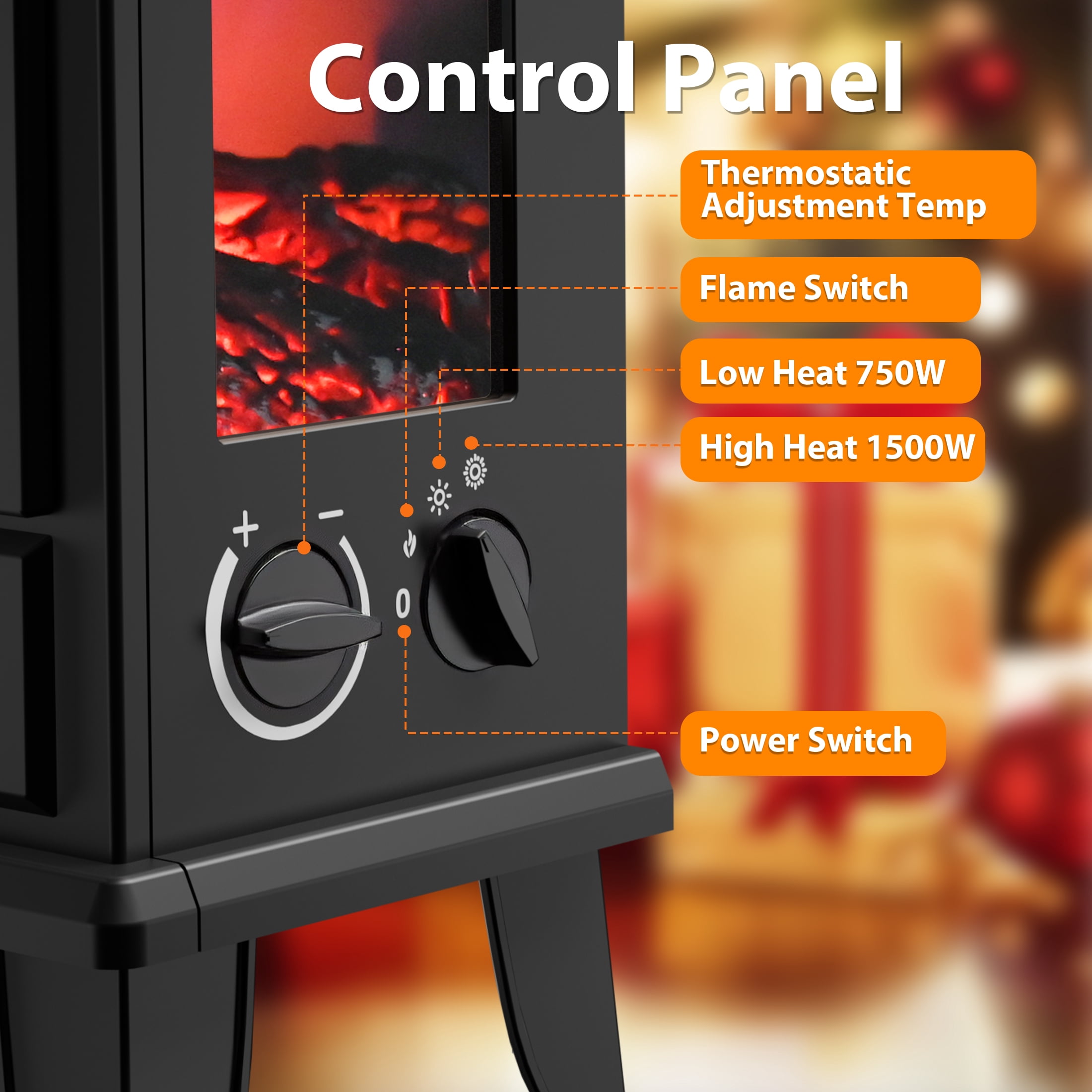 PRO CHOICE Electric Fireplace Infrared Stove Heater, 18" Portable Freestanding Space Heater W/3D Flame, 1500W, Black