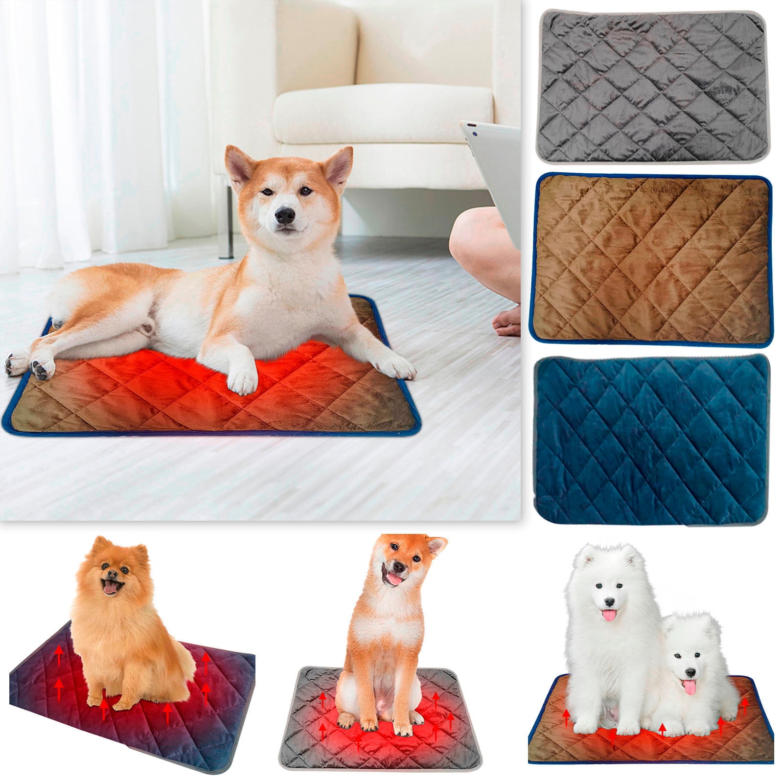 REZUOFI 3 Pcs Heated Pet Bed Self-Warming Pad for Dogs & Cats, Indoor Outdoor Thermal Mat, Waterproof Washable Cozy Warmth