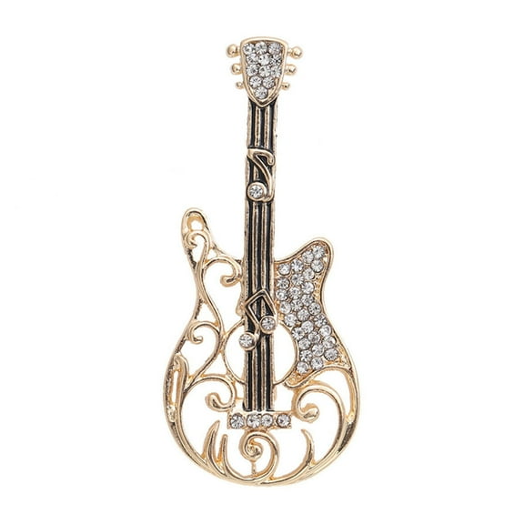 Soumake Retro Versatile Ladies Brooch Exquisite Rhinestone-Studded Guitar Design Hollow Collar Corsage Buckle Pin Brooch