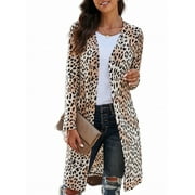 Sidefeel Women's Essential Leopard Print Open-Front Cardigan Lightweight Outwear Stretchy Jackets M 8-10