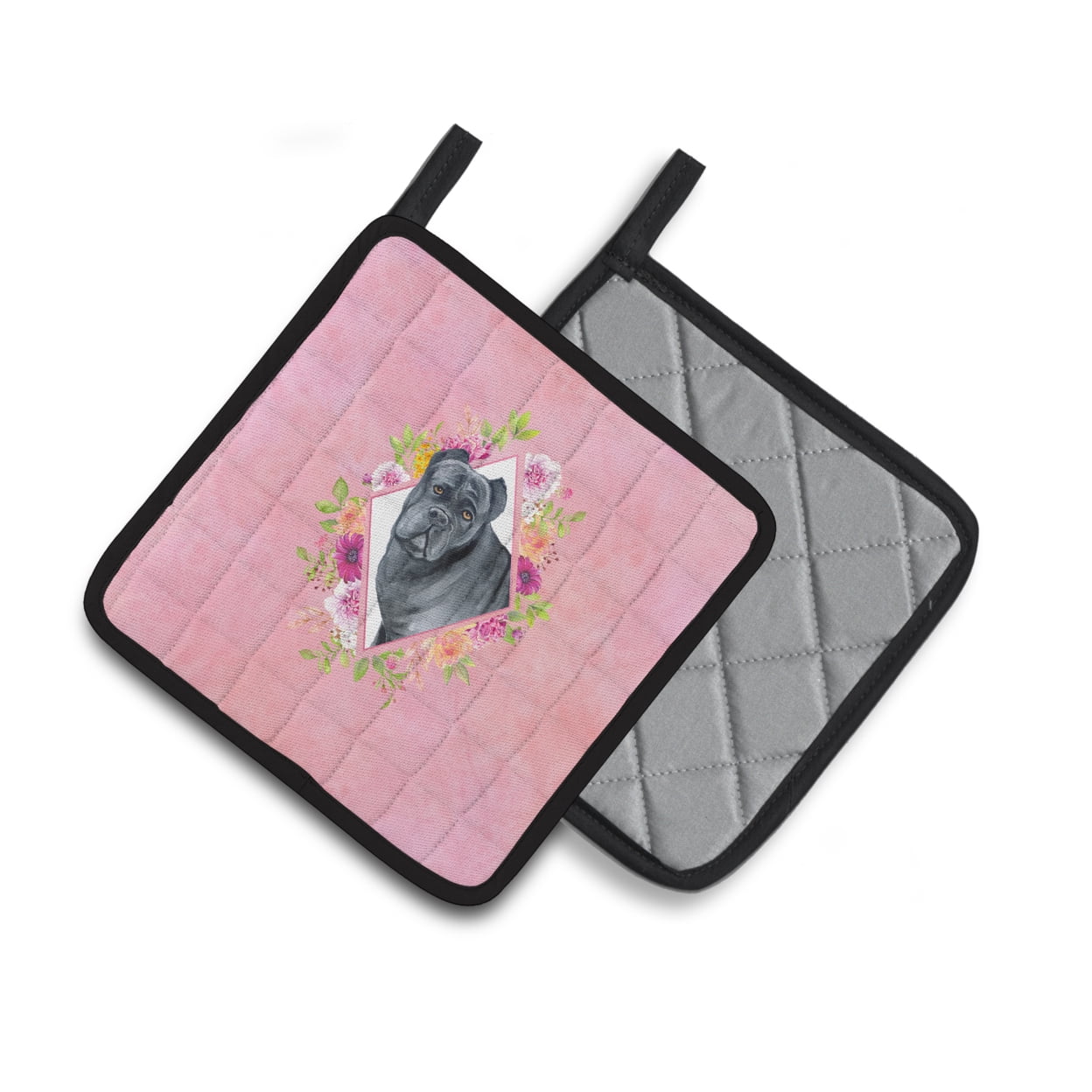 Cane Corso Pink Flowers Pair of Pot Holders