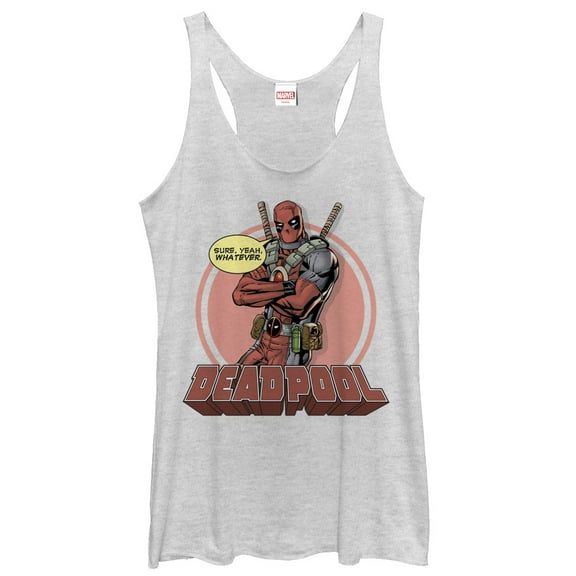 Women's Marvel Deadpool Whatever  Racerback Tank Top White Heather Large