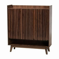 Baxton Studio Delaire Mid-Century Modern Walnut Brown Finished Wood Shoe Cabinet