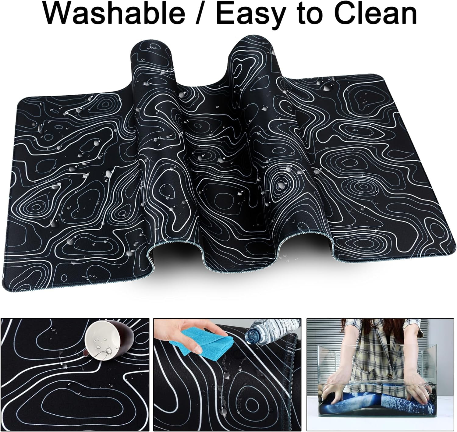 Desk Mat,Large Gaming Mouse Pad 35''×15.6''×0.12'' XXL Extended Mouse Pad Mat Desk Pad with Non-Slip Base Mousepad for Computer,Office,Keyboard and Laptop - Topographic A